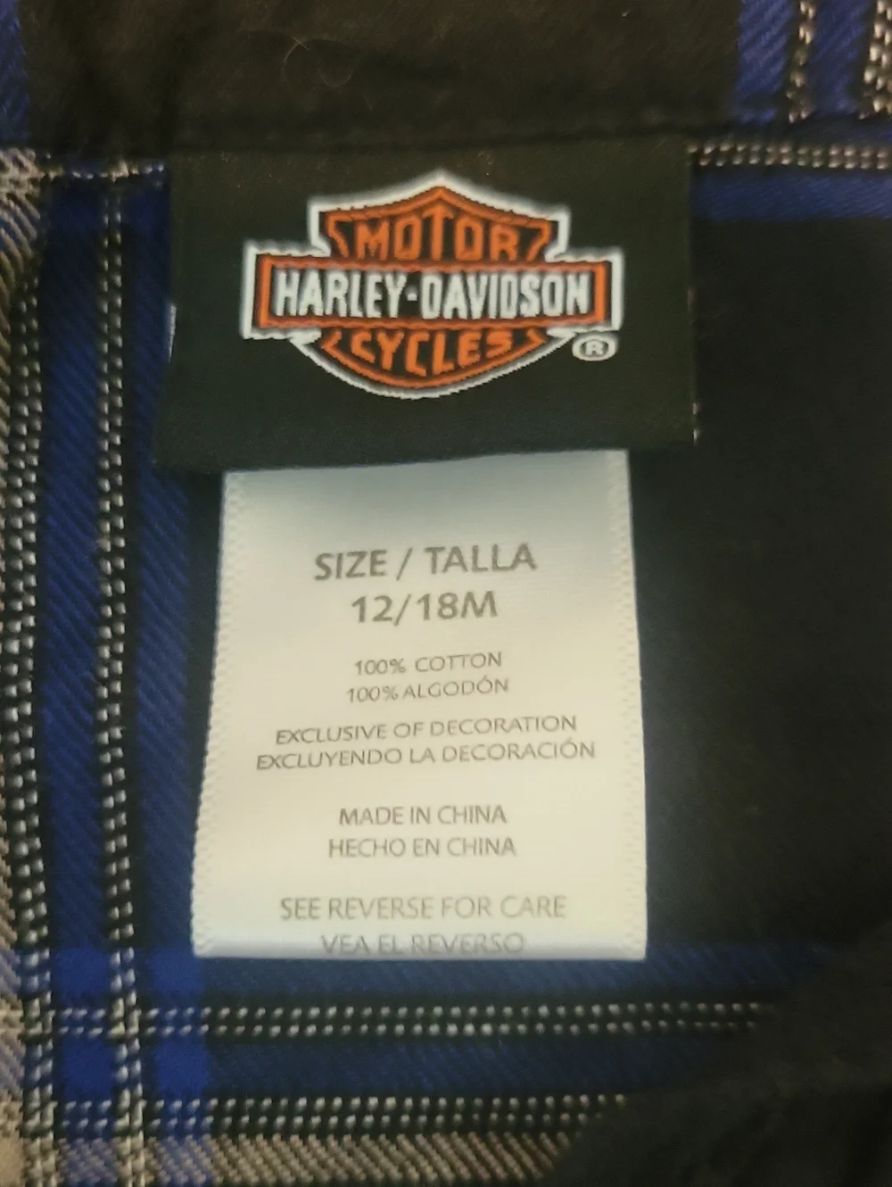 Harley-Davidson Blue Plaid Button-Up Bodysuit